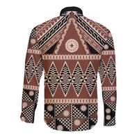 Vintage Bula Fiji Long Sleeve Button Shirt Brown Tapa Masi Motif LT9 - Polynesian Pride