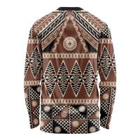 Vintage Bula Fiji Long Sleeve Shirt Brown Tapa Masi Motif LT9 - Polynesian Pride