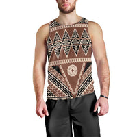 Vintage Bula Fiji Men Tank Top Brown Tapa Masi Motif LT9 - Polynesian Pride