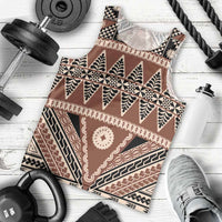 Vintage Bula Fiji Men Tank Top Brown Tapa Masi Motif LT9 - Polynesian Pride