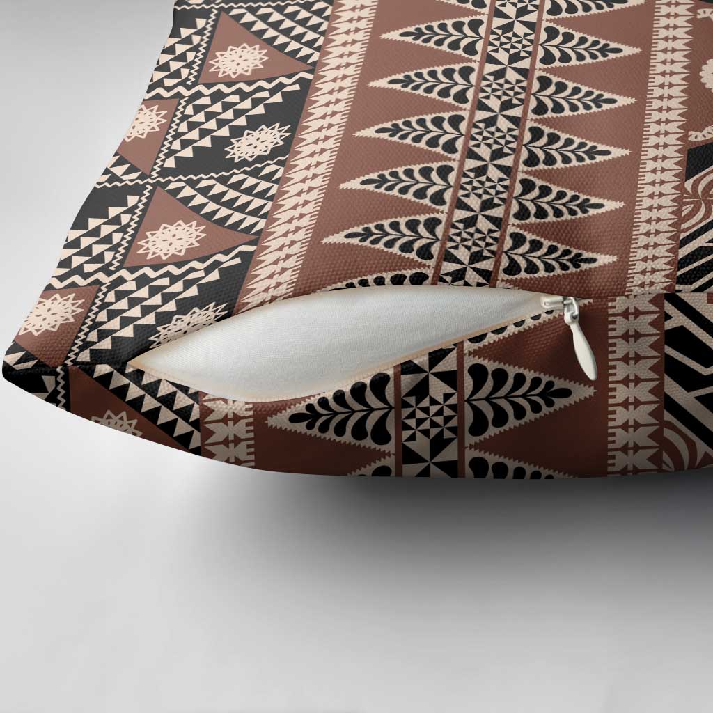 Vintage Bula Fiji Pillow Cover Brown Tapa Masi Motif - Polynesian Pride