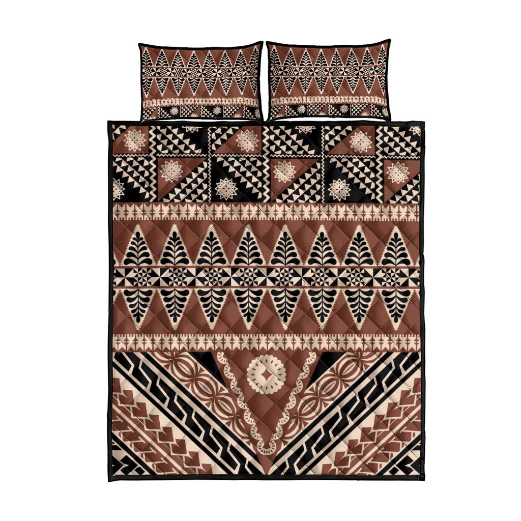 Vintage Bula Fiji Quilt Bed Set Brown Tapa Masi Motif