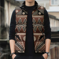 Vintage Bula Fiji Sleeveless Puffer Jacket Brown Tapa Masi Motif - Polynesian Pride