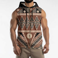 Vintage Bula Fiji Sleeveless Zip Hoodie Brown Tapa Masi Motif - Polynesian Pride