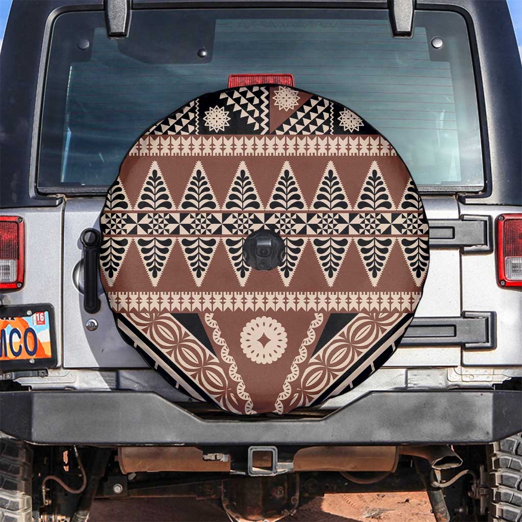 Vintage Bula Fiji Spare Tire Cover Brown Tapa Masi Motif