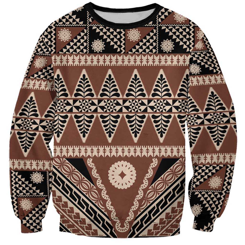 Vintage Bula Fiji Sweatshirt Brown Tapa Masi Motif LT9 Unisex Brown - Polynesian Pride