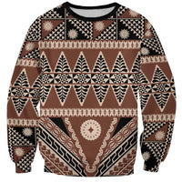 Vintage Bula Fiji Sweatshirt Brown Tapa Masi Motif LT9 Unisex Brown - Polynesian Pride