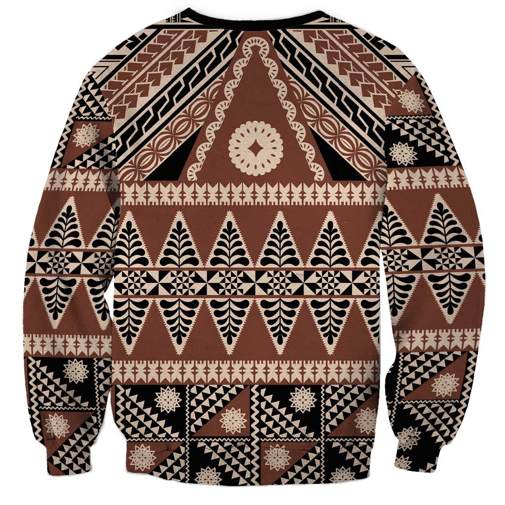 Vintage Bula Fiji Sweatshirt Brown Tapa Masi Motif LT9 - Polynesian Pride