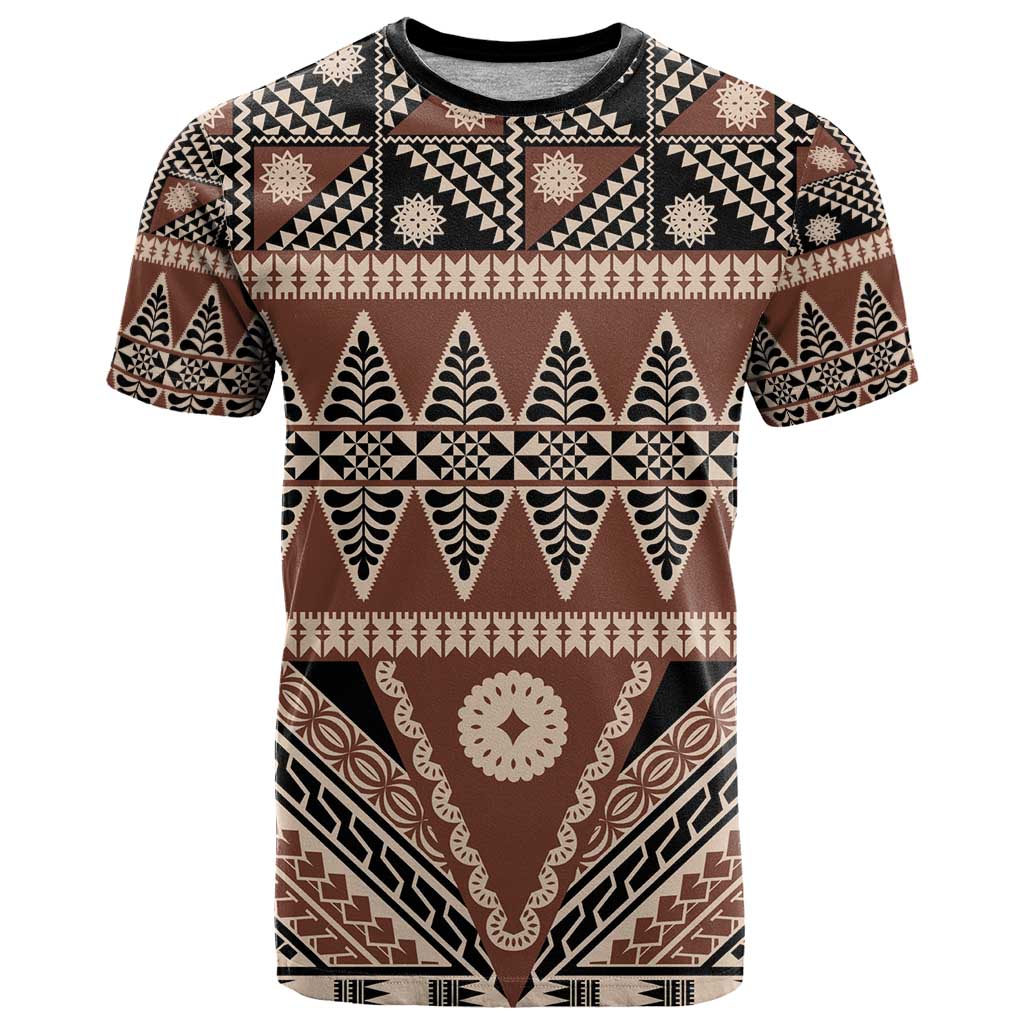 Vintage Bula Fiji T Shirt Brown Tapa Masi Motif