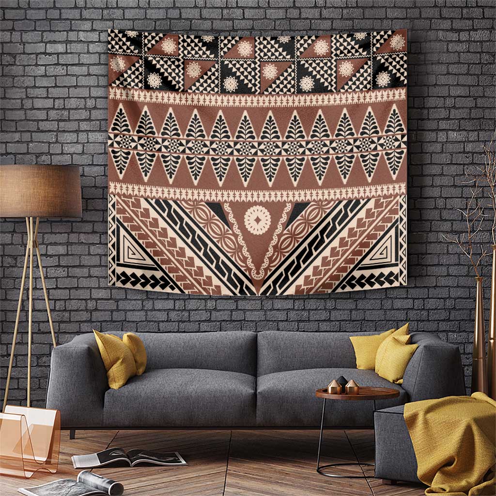 Vintage Bula Fiji Tapestry Brown Tapa Masi Motif LT9 Brown - Polynesian Pride