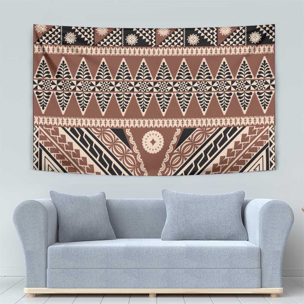 Vintage Bula Fiji Tapestry Brown Tapa Masi Motif LT9 - Polynesian Pride