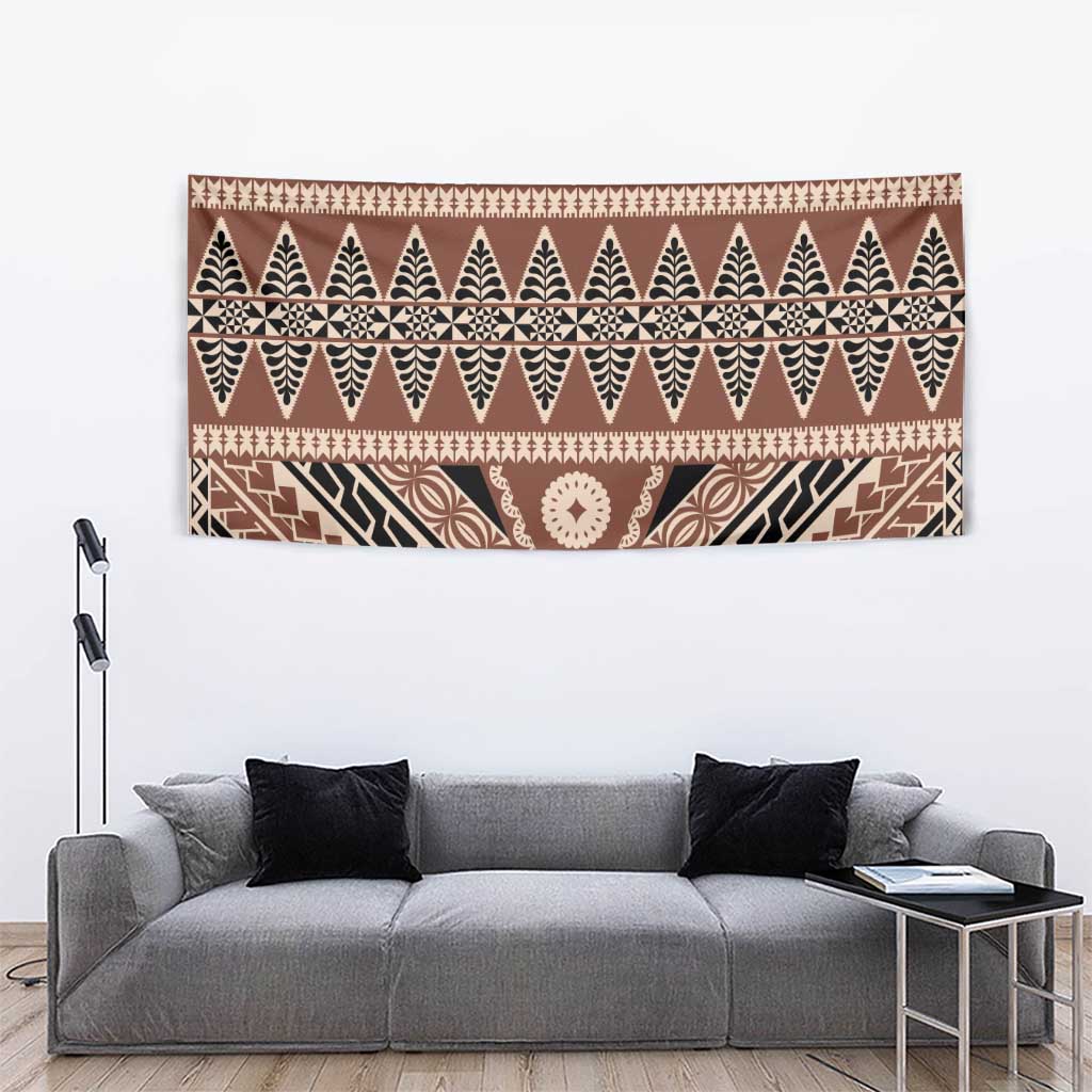 Vintage Bula Fiji Tapestry Brown Tapa Masi Motif LT9 - Polynesian Pride