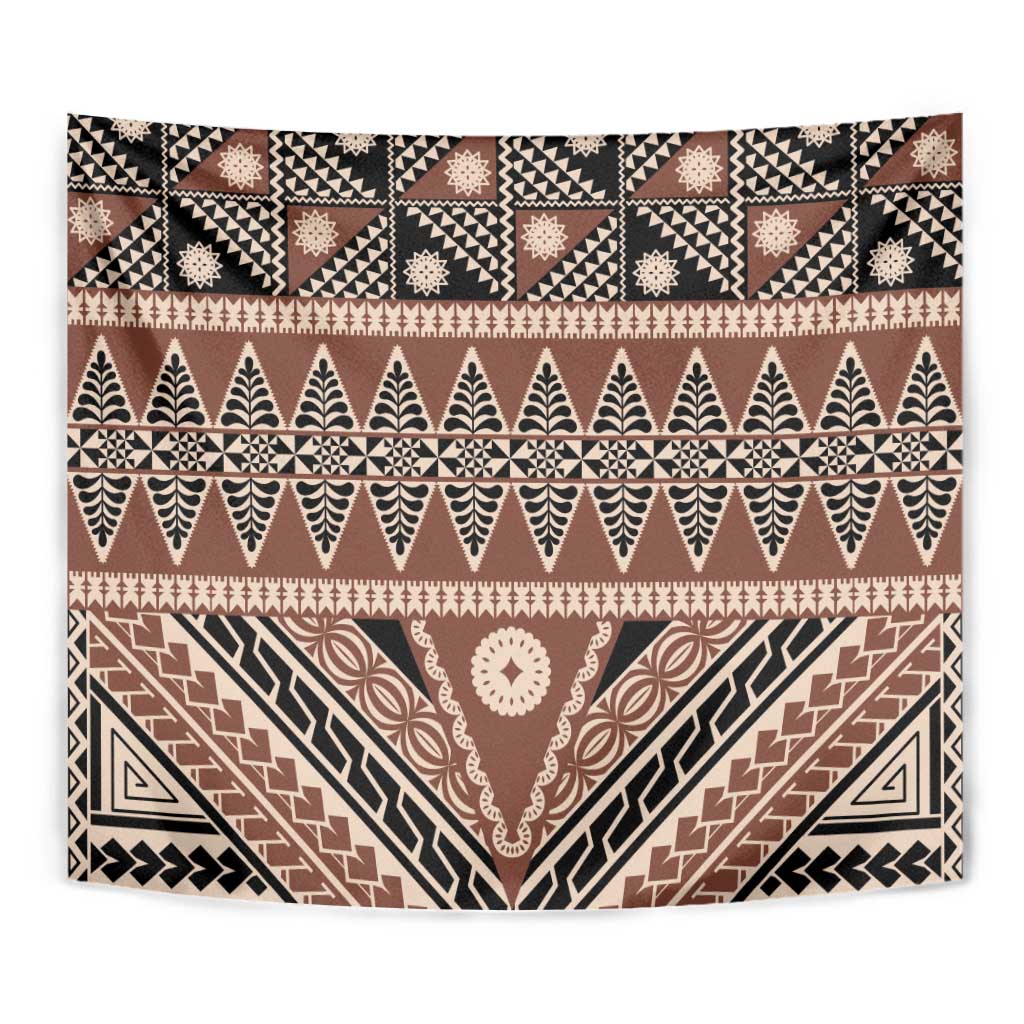 Vintage Bula Fiji Tapestry Brown Tapa Masi Motif LT9 - Polynesian Pride
