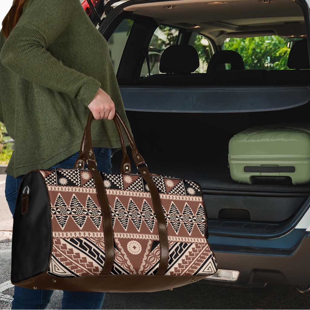 Vintage Bula Fiji Travel Bag Brown Tapa Masi Motif - Polynesian Pride