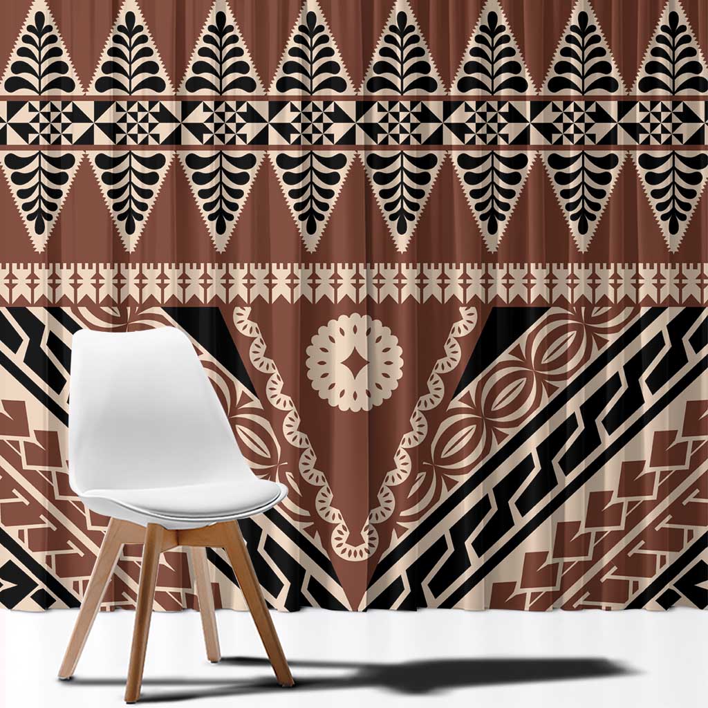 Vintage Bula Fiji Window Curtain Brown Tapa Masi Motif