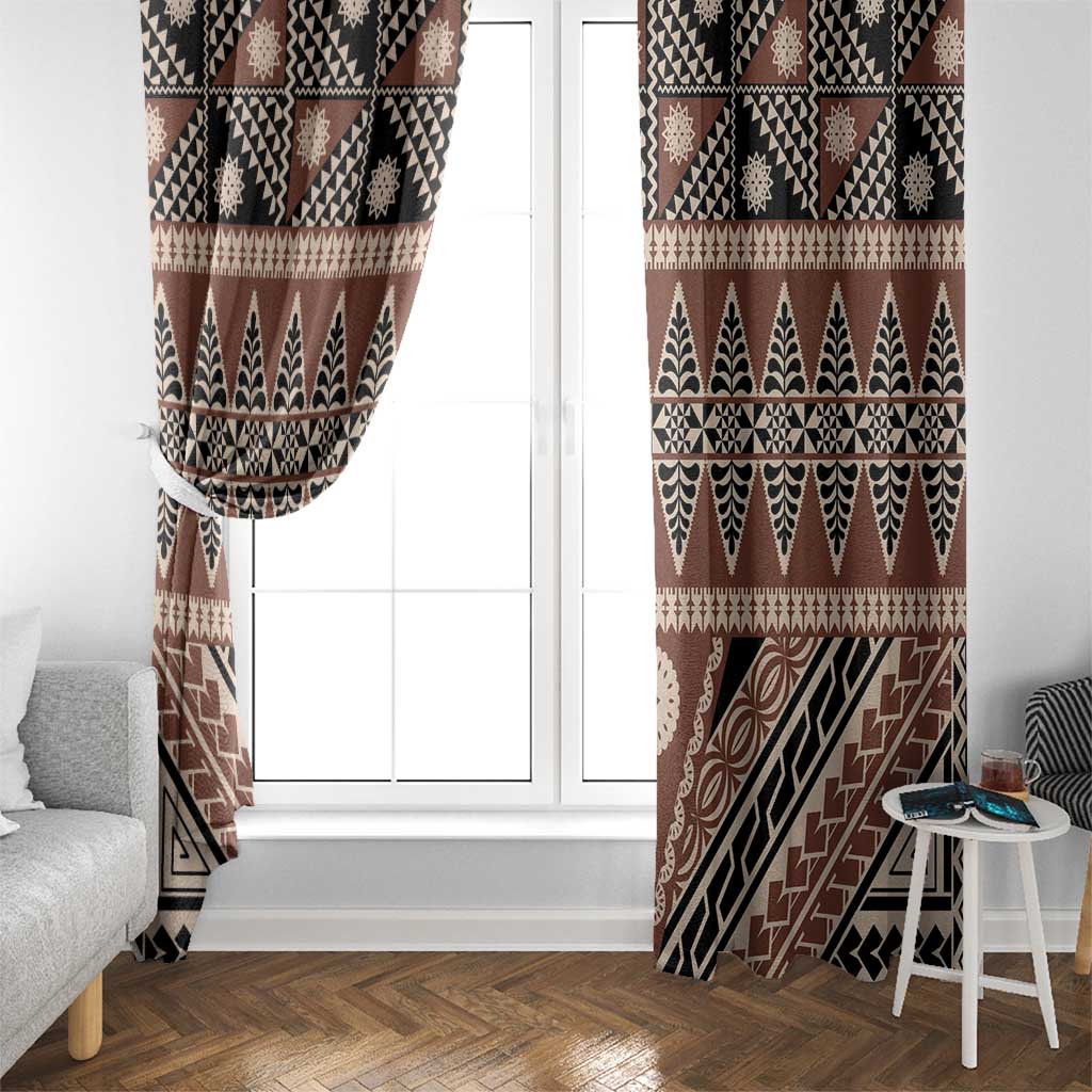 Vintage Bula Fiji Window Curtain Brown Tapa Masi Motif