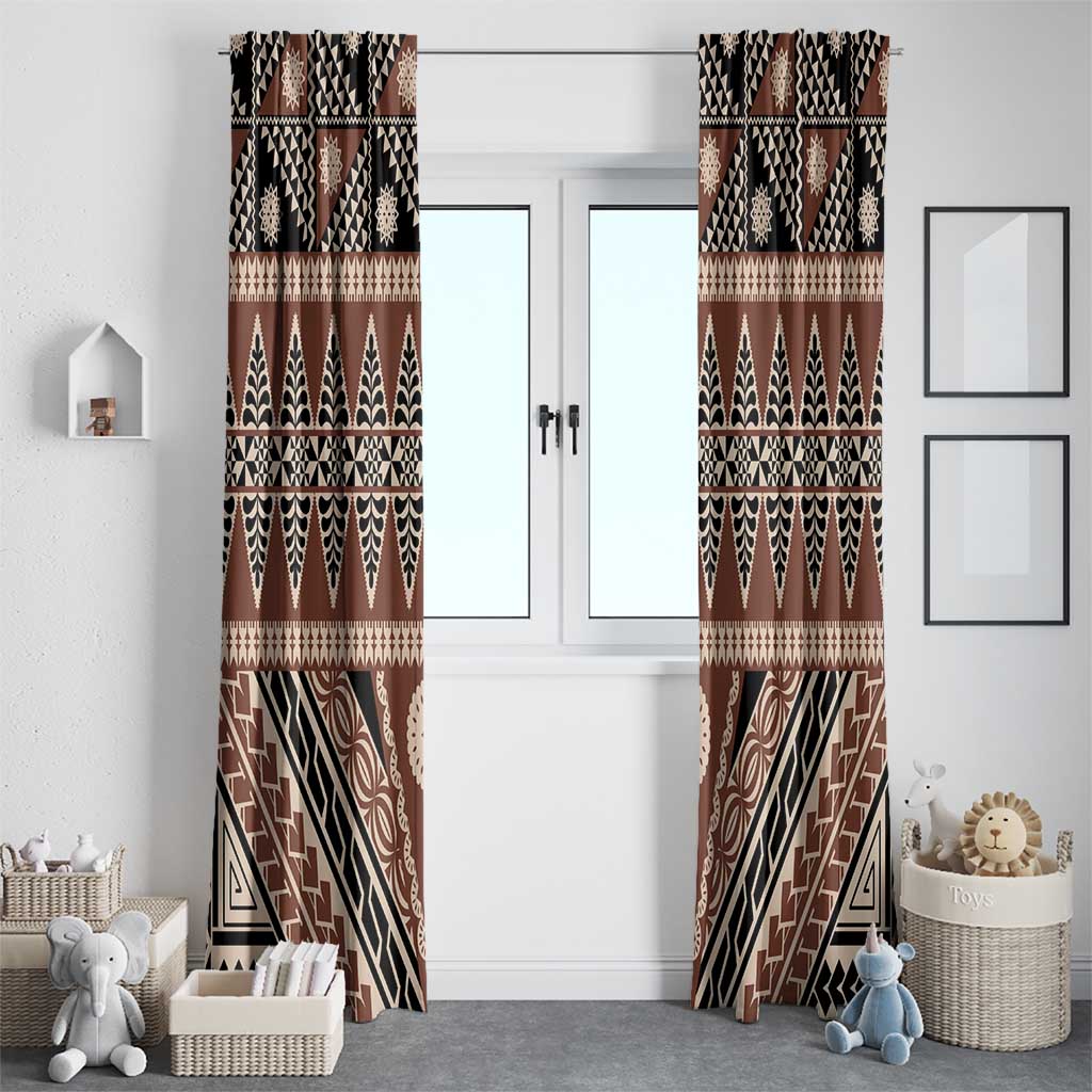 Vintage Bula Fiji Window Curtain Brown Tapa Masi Motif