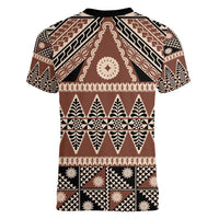 Vintage Bula Fiji Women V-Neck T-Shirt Brown Tapa Masi Motif LT9 - Polynesian Pride