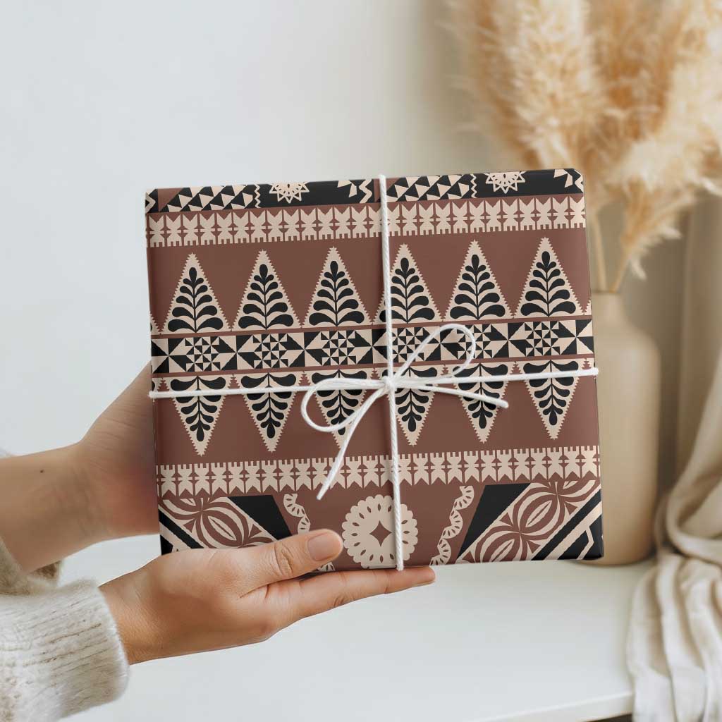 Vintage Bula Fiji Wrapping Paper Brown Tapa Masi Motif - Polynesian Pride