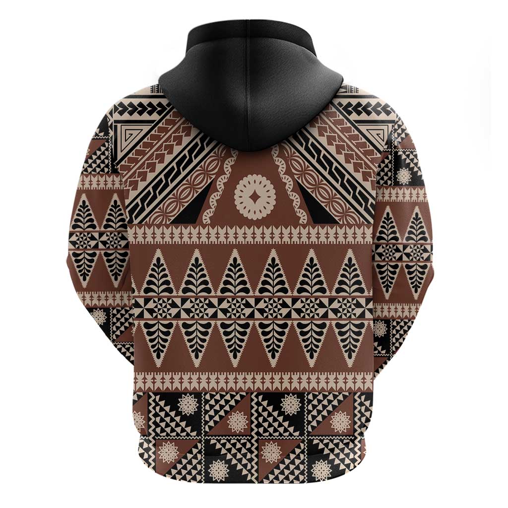 Vintage Bula Fiji Zip Hoodie Brown Tapa Masi Motif