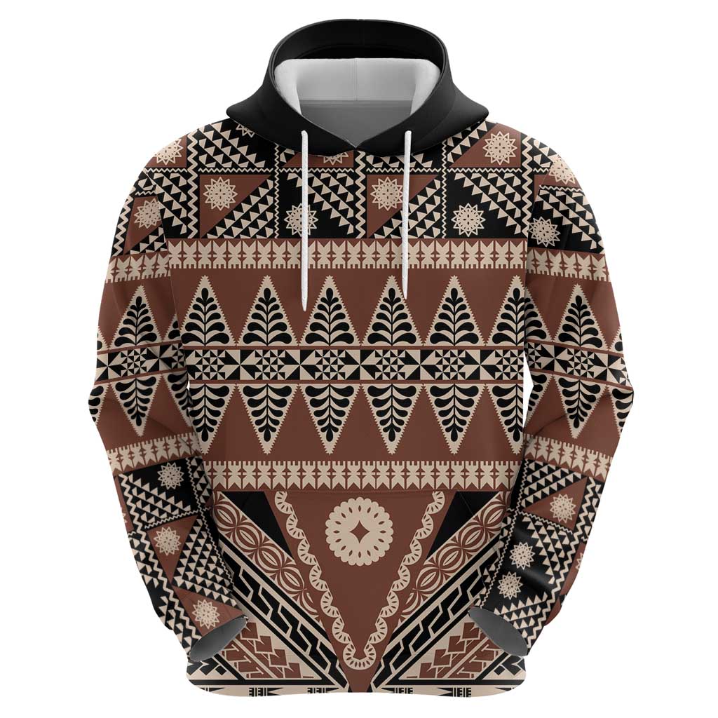Vintage Bula Fiji Zip Hoodie Brown Tapa Masi Motif