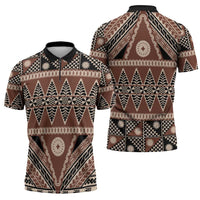 Vintage Bula Fiji Zipper Polo Shirt Brown Tapa Masi Motif - Polynesian Pride