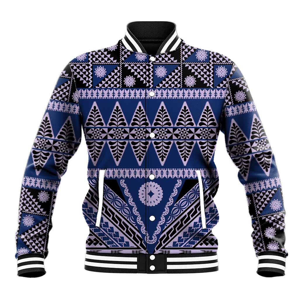 Vintage Bula Fiji Baseball Jacket Prussian Blue Tapa Masi Motif LT9 Unisex Blue - Polynesian Pride