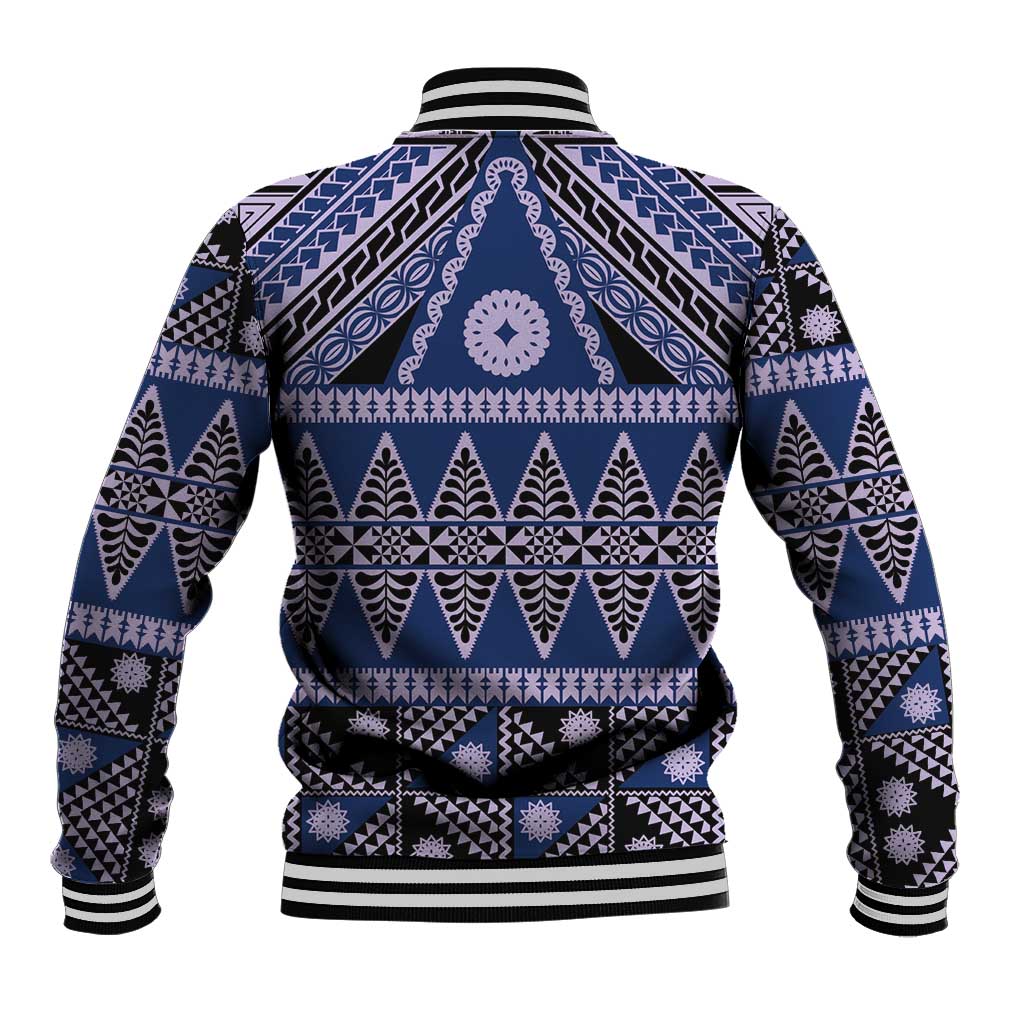 Vintage Bula Fiji Baseball Jacket Prussian Blue Tapa Masi Motif LT9 - Polynesian Pride