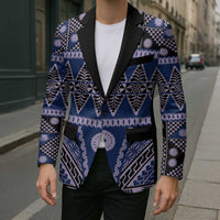 Vintage Bula Fiji Blazer Prussian Blue Tapa Masi Motif - Polynesian Pride