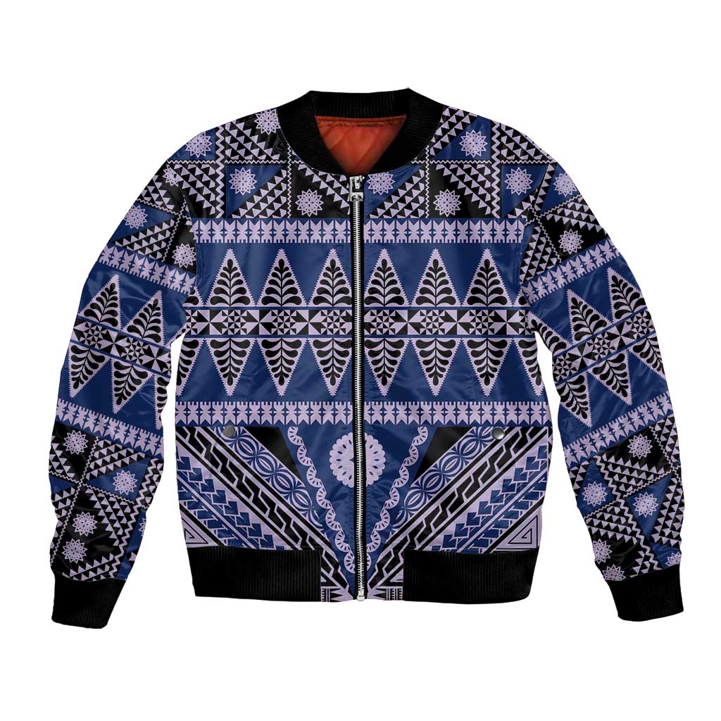 Vintage Bula Fiji Bomber Jacket Prussian Blue Tapa Masi Motif