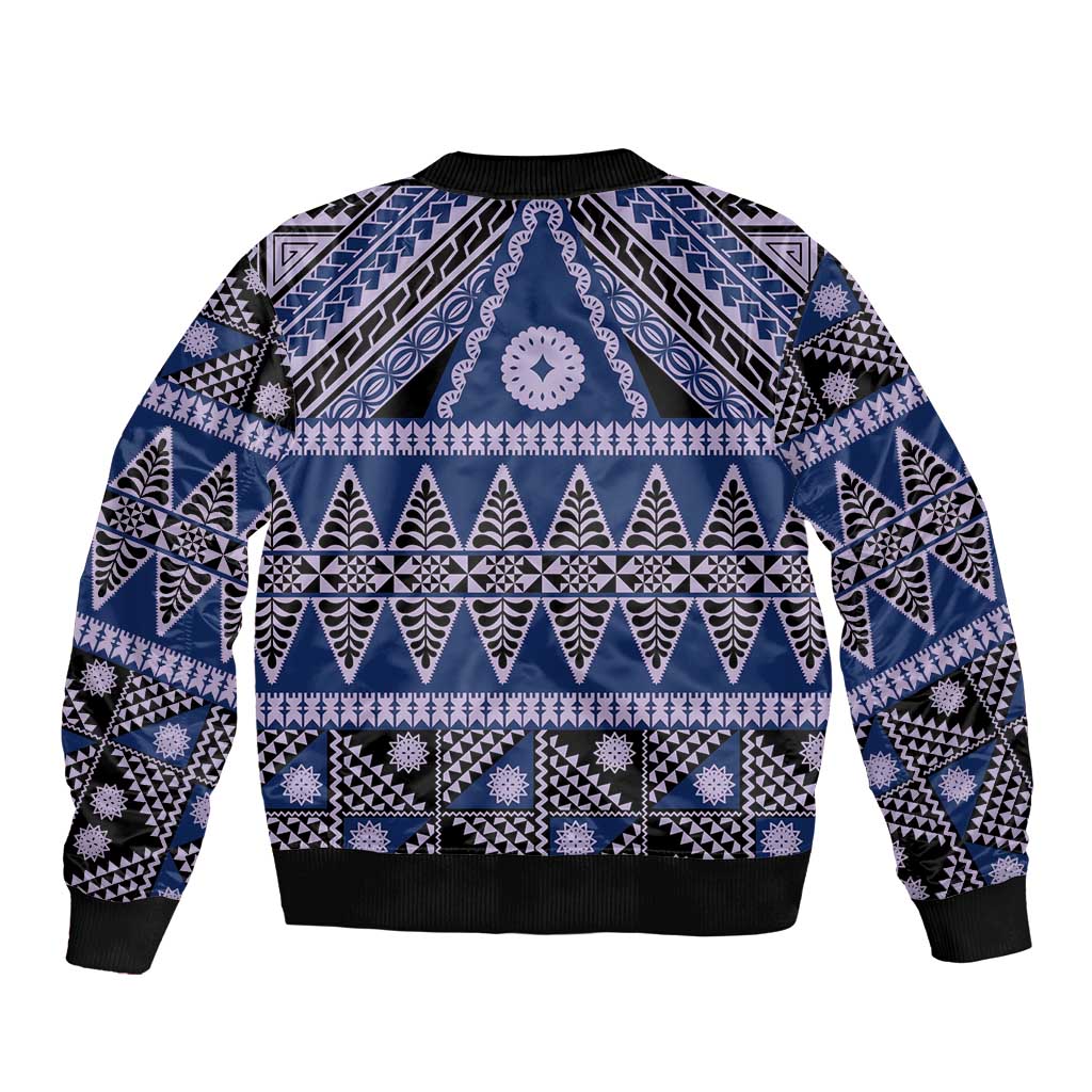Vintage Bula Fiji Bomber Jacket Prussian Blue Tapa Masi Motif