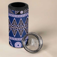Vintage Bula Fiji 4 in 1 Can Cooler Tumbler Prussian Blue Tapa Masi Motif