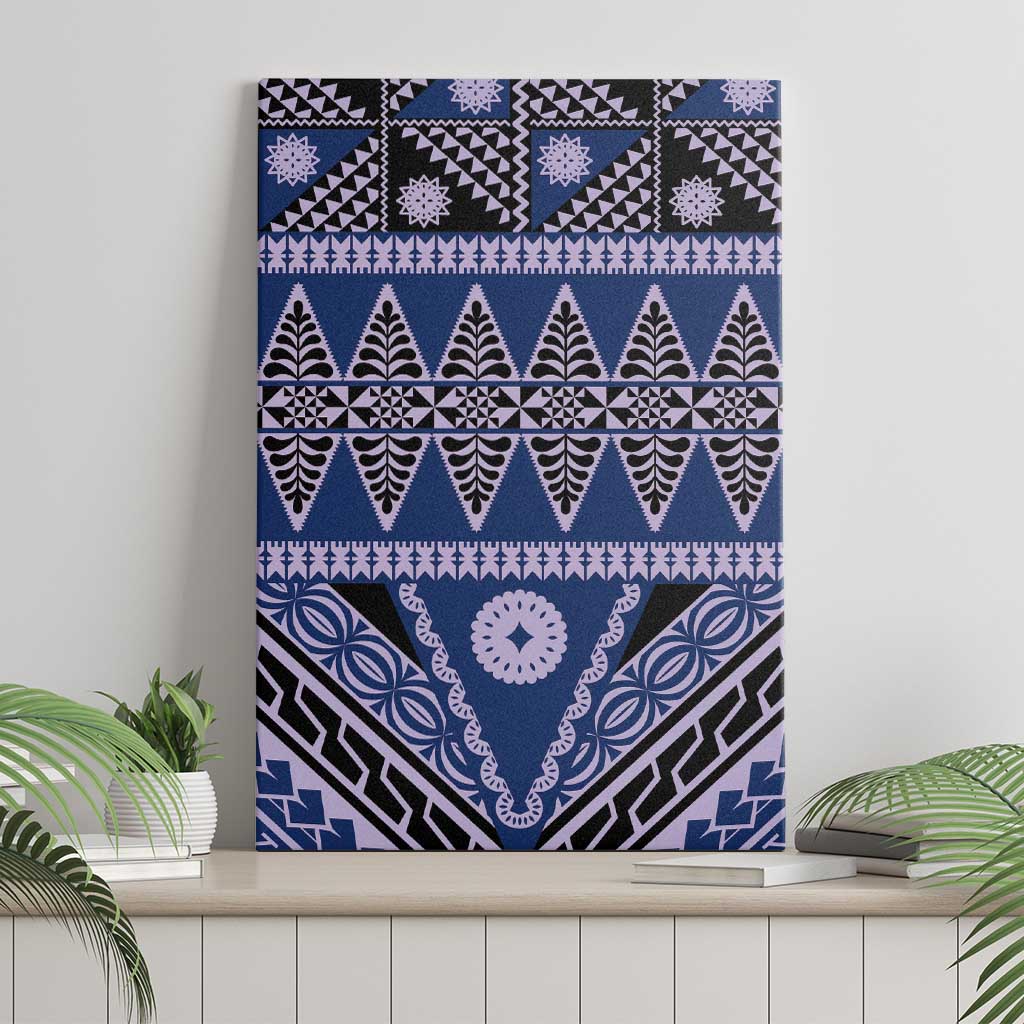 Vintage Bula Fiji Canvas Wall Art Prussian Blue Tapa Masi Motif