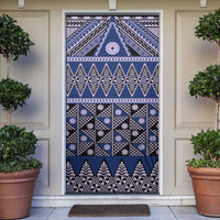 Vintage Bula Fiji Door Cover Prussian Blue Tapa Masi Motif - Polynesian Pride