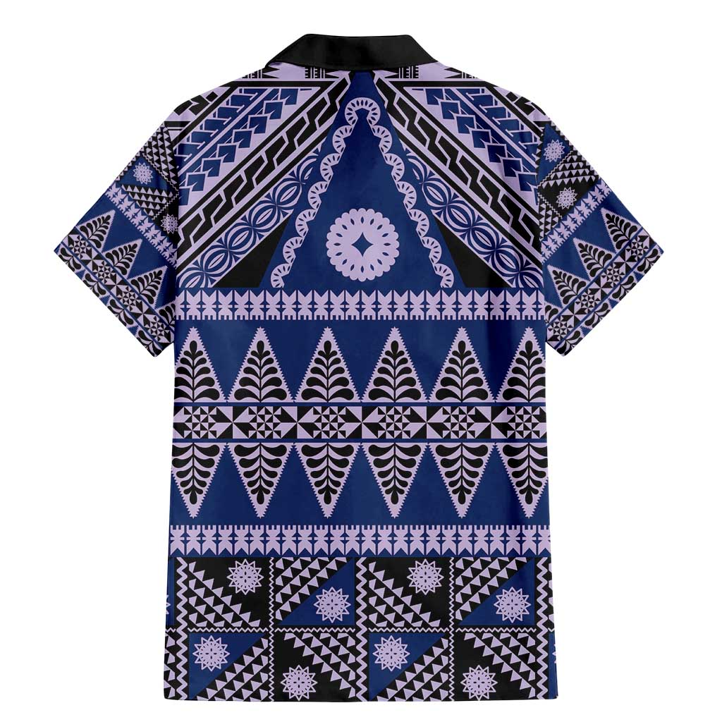 Vintage Bula Fiji Family Matching Mermaid Dress and Hawaiian Shirt Prussian Blue Tapa Masi Motif