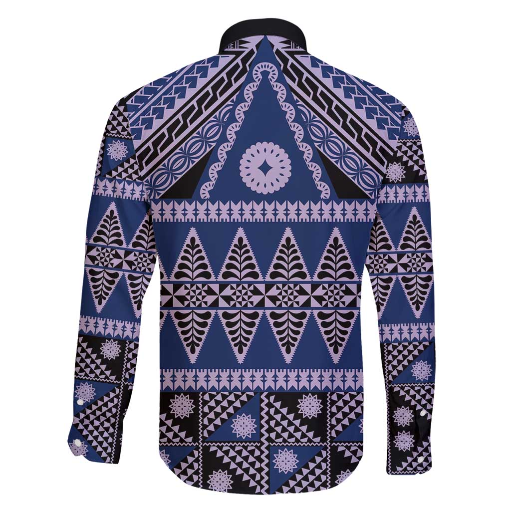 Vintage Bula Fiji Family Matching Puletasi and Hawaiian Shirt Prussian Blue Tapa Masi Motif