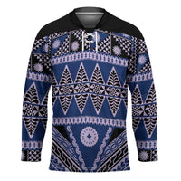 Vintage Bula Fiji Hockey Jersey Prussian Blue Tapa Masi Motif - Polynesian Pride