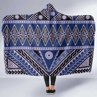 Vintage Bula Fiji Hooded Blanket Prussian Blue Tapa Masi Motif LT9 One Size Blue - Polynesian Pride
