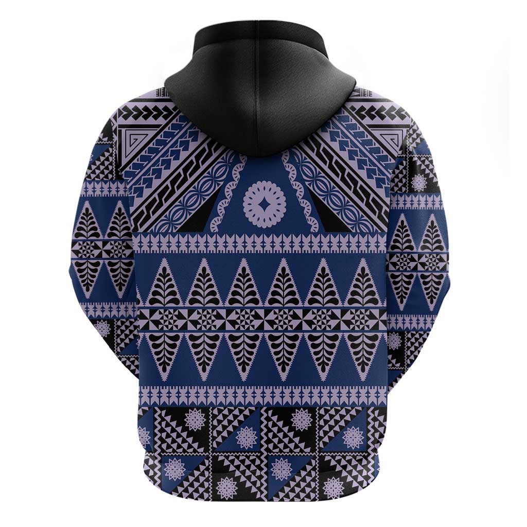 Vintage Bula Fiji Hoodie Prussian Blue Tapa Masi Motif