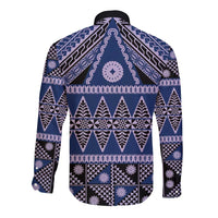 Vintage Bula Fiji Long Sleeve Button Shirt Prussian Blue Tapa Masi Motif LT9 - Polynesian Pride