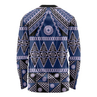 Vintage Bula Fiji Long Sleeve Shirt Prussian Blue Tapa Masi Motif