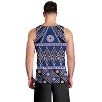 Vintage Bula Fiji Men Tank Top Prussian Blue Tapa Masi Motif LT9 - Polynesian Pride