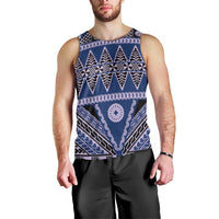 Vintage Bula Fiji Men Tank Top Prussian Blue Tapa Masi Motif LT9 - Polynesian Pride