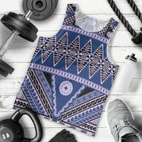 Vintage Bula Fiji Men Tank Top Prussian Blue Tapa Masi Motif LT9 - Polynesian Pride
