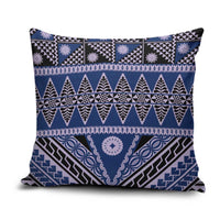 Vintage Bula Fiji Pillow Cover Prussian Blue Tapa Masi Motif - Polynesian Pride