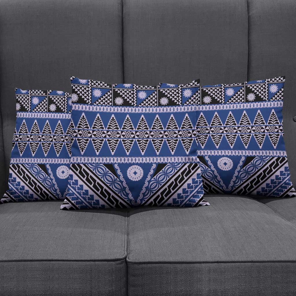 Vintage Bula Fiji Pillow Cover Prussian Blue Tapa Masi Motif - Polynesian Pride