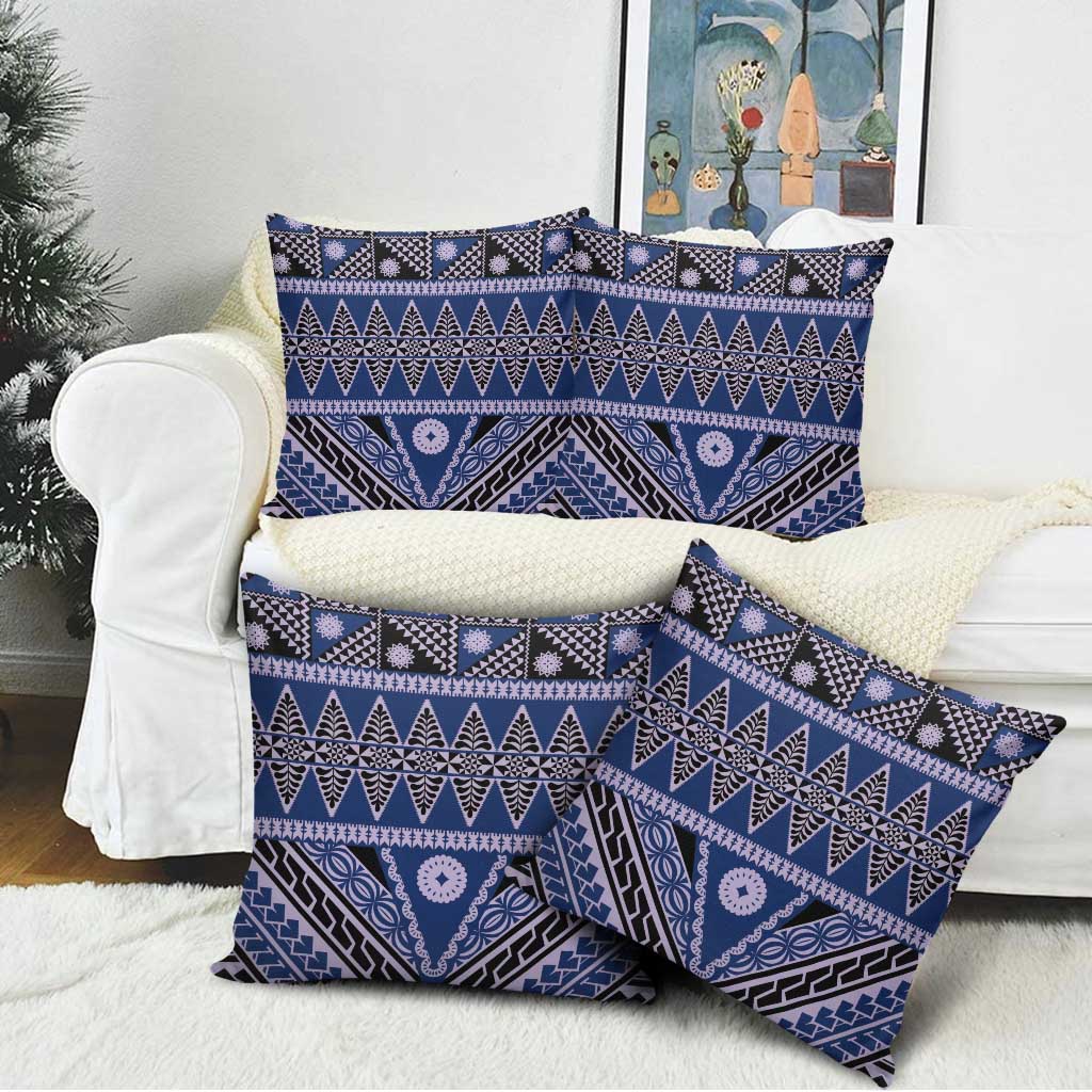 Vintage Bula Fiji Pillow Cover Prussian Blue Tapa Masi Motif - Polynesian Pride