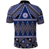 Vintage Bula Fiji Polo Shirt Prussian Blue Tapa Masi Motif