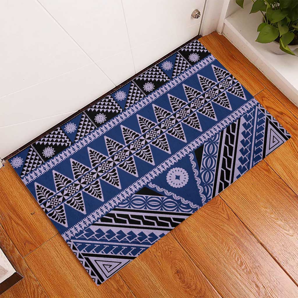 Vintage Bula Fiji Rubber Doormat Prussian Blue Tapa Masi Motif LT9 - Polynesian Pride
