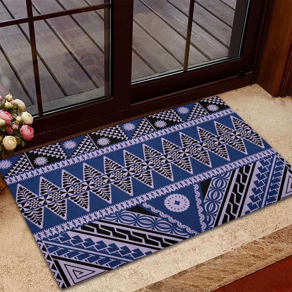 Vintage Bula Fiji Rubber Doormat Prussian Blue Tapa Masi Motif LT9 - Polynesian Pride